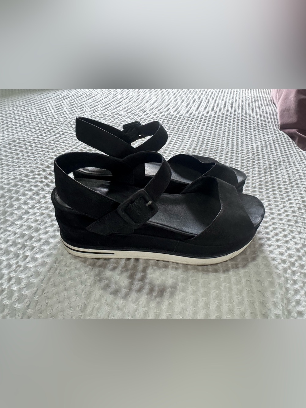 Eileen Fisher beck beck nubuck Black Suede Platform Sandal size 10
